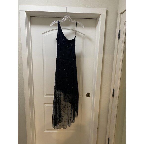 Cache Vintage Dress Womens Medium Black Beaded One Shoulder Asymmetrical Formal - Picture 7 of 7